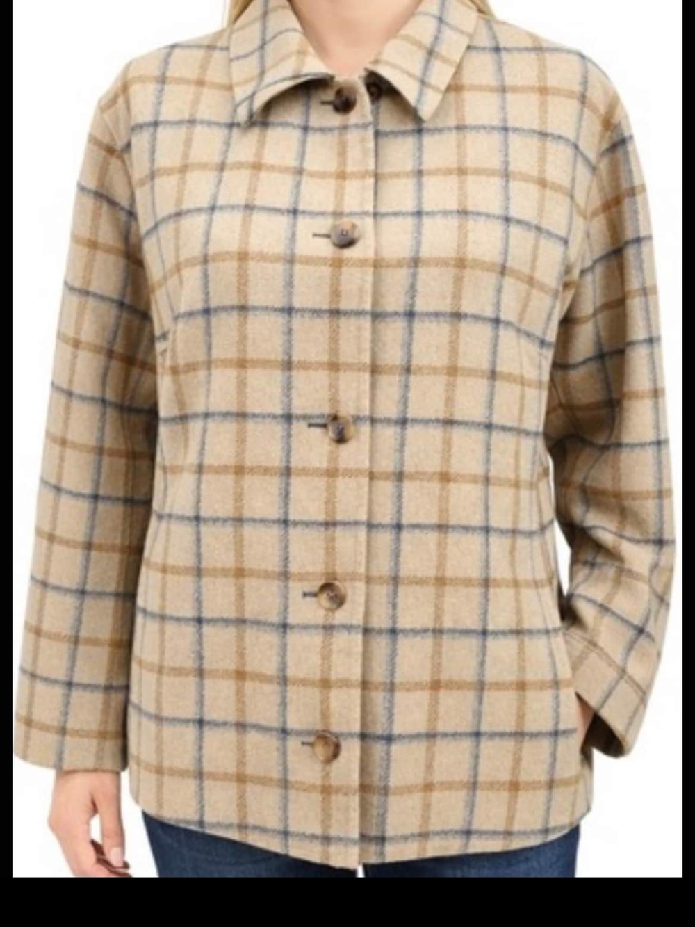 Pendleton Window Pane Cream, Tan & Gray Reversible Wool Shacket, 2X